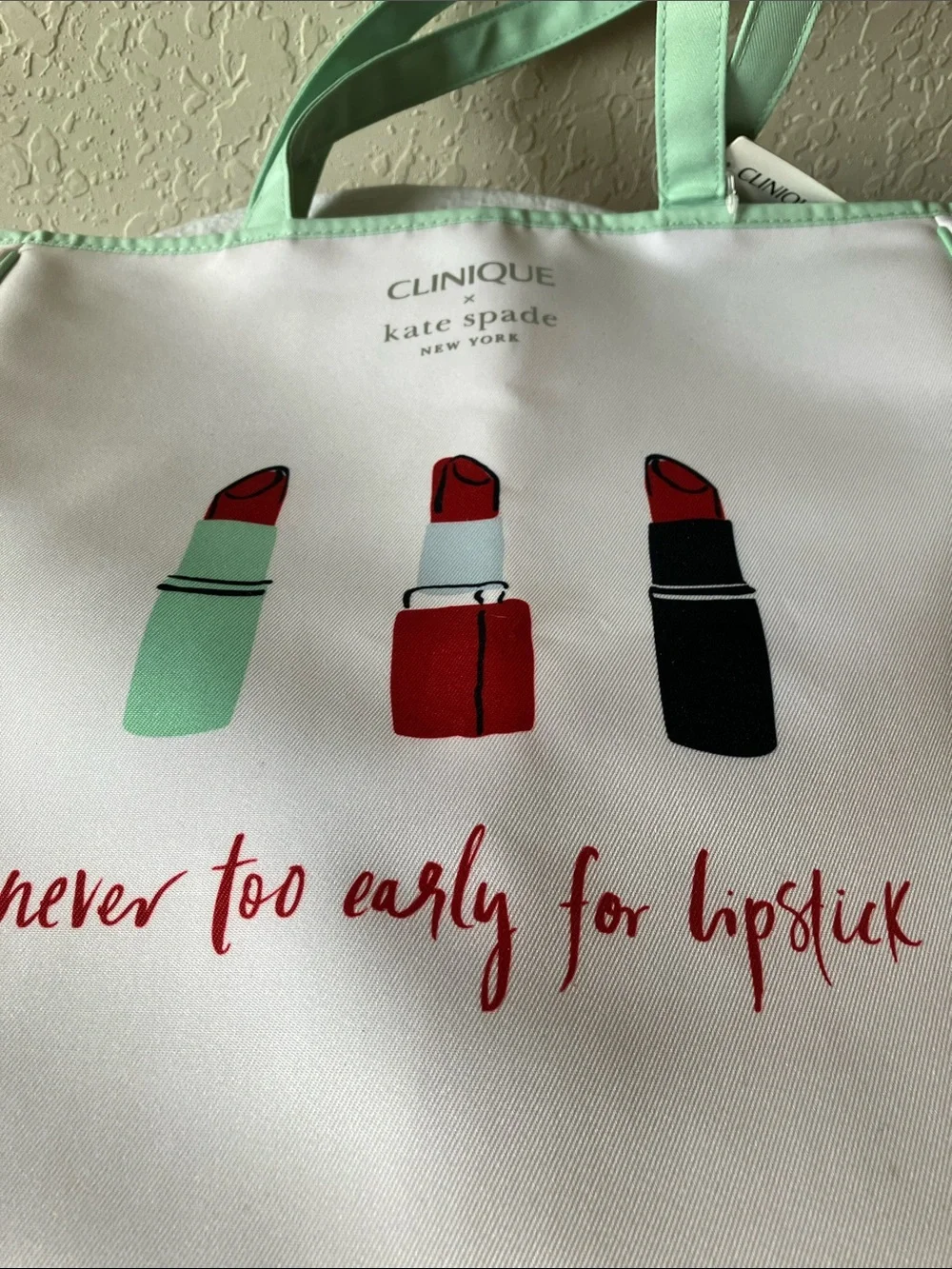 Clinique x Kate Spade White & Mint Lipstick Tote